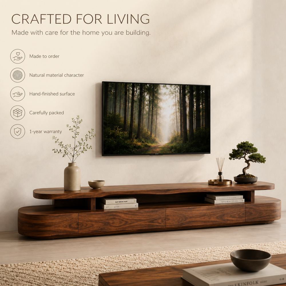 Liora Sculptural Solid Wood TV Stand - Design 008 - TV stand detail and styling view 08