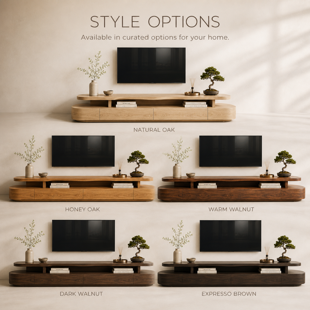 Liora Sculptural Solid Wood TV Stand - Design 008 - TV stand detail and styling view 10