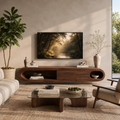 Nolan Sculptural Solid Wood TV Stand - Design 009 - premium solid wood TV stand main lifestyle view