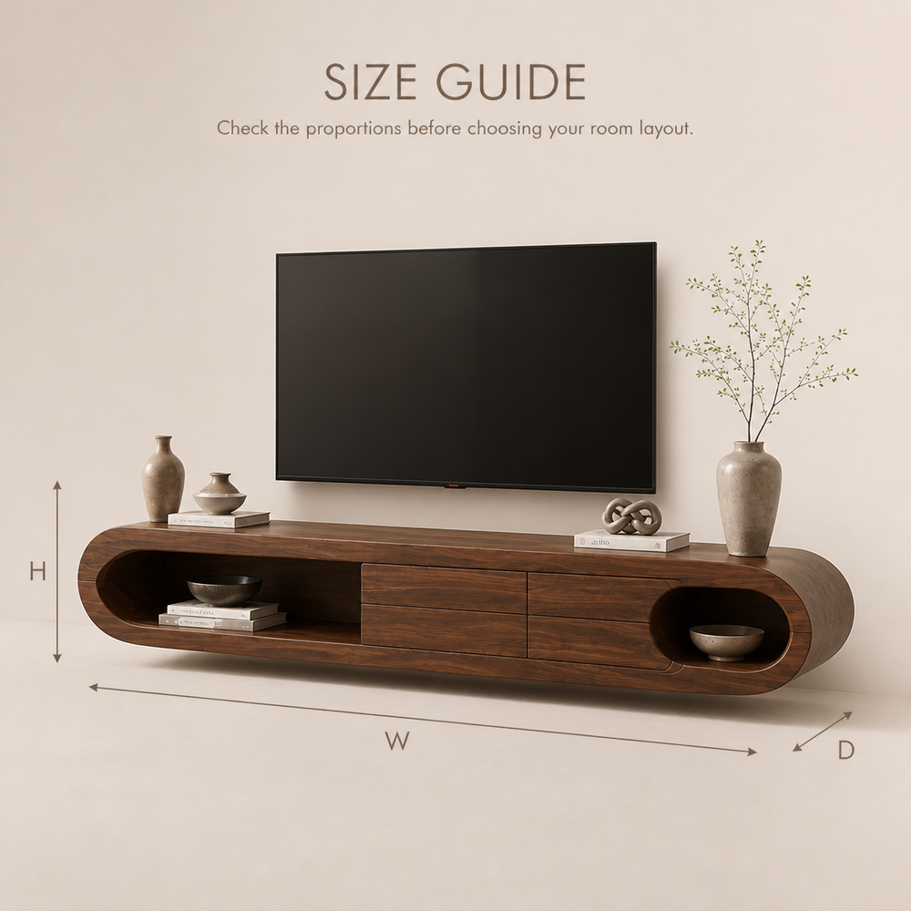 Nolan Sculptural Solid Wood TV Stand - Design 009 - TV stand detail and styling view 07