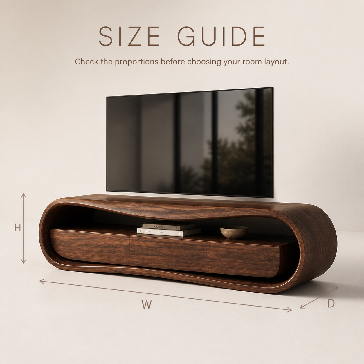 Orin Sculptural Solid Wood TV Stand - Design 011 - TV stand detail and styling view 07