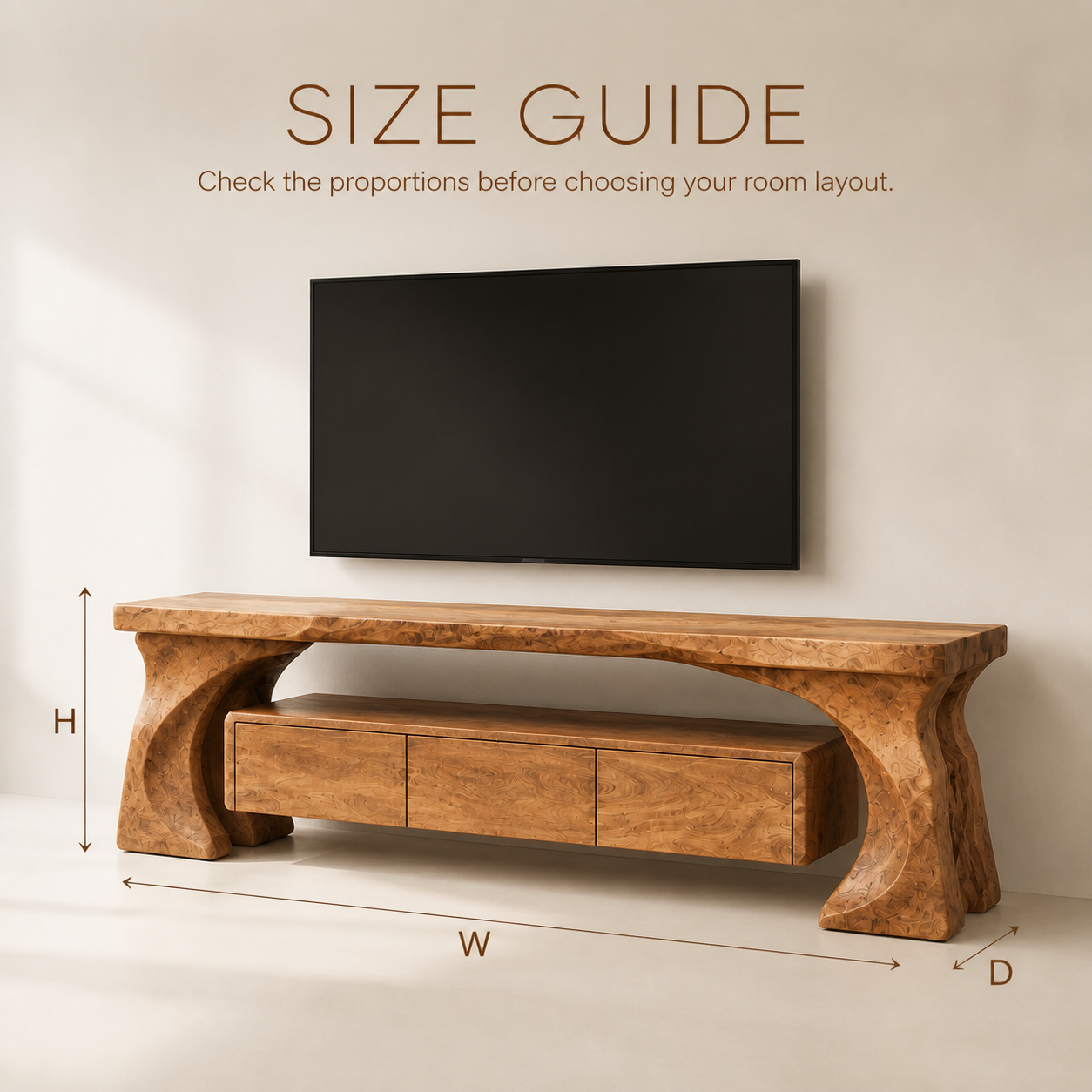 Mira Sculptural Solid Wood TV Stand - Design 014 - TV stand detail and styling view 07