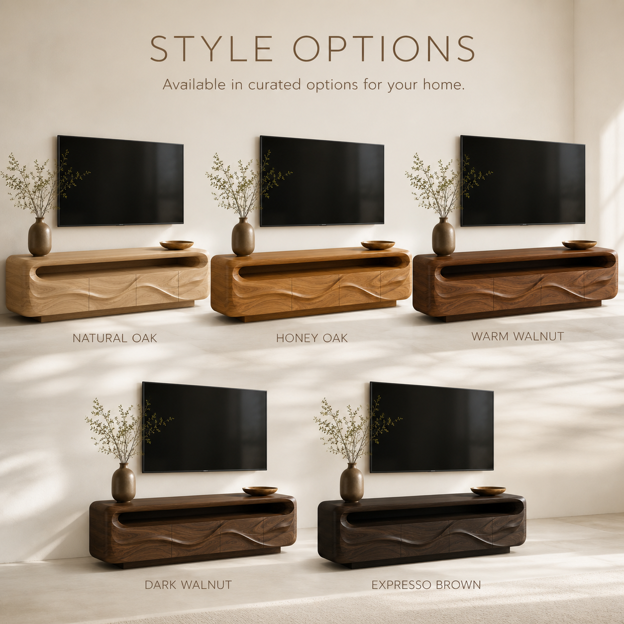 Isla Sculptural Solid Wood TV Stand - Design 017 - TV stand detail and styling view 10
