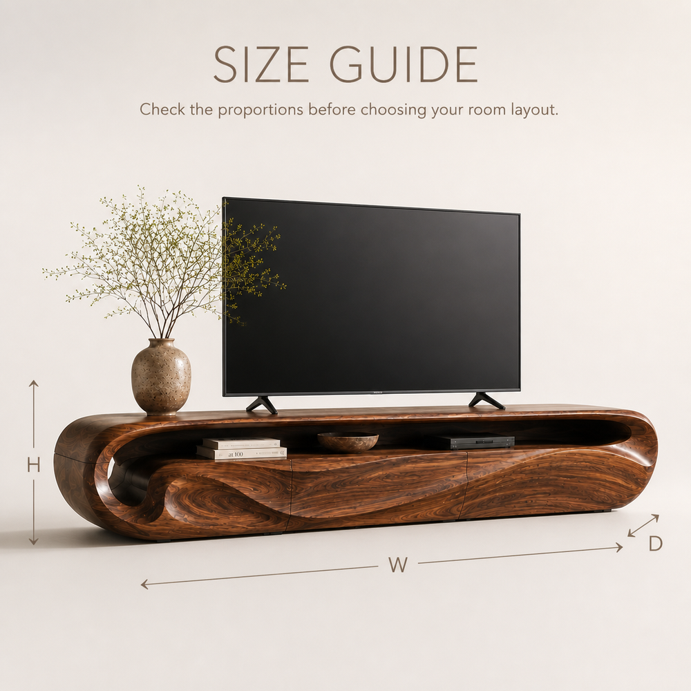 Celine Sculptural Solid Wood TV Stand - Design 018 - TV stand detail and styling view 07