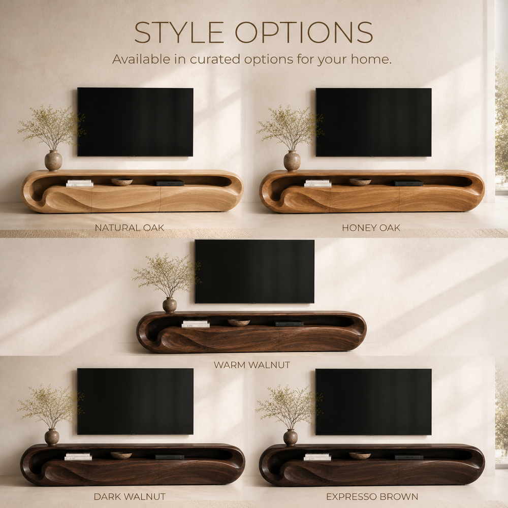 Celine Sculptural Solid Wood TV Stand - Design 018 - TV stand detail and styling view 10