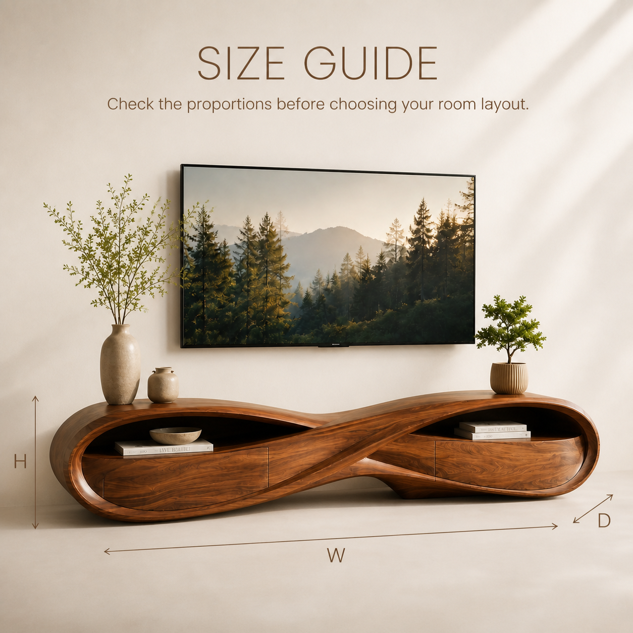 Remy Sculptural Solid Wood TV Stand - Design 022 - TV stand detail and styling view 07