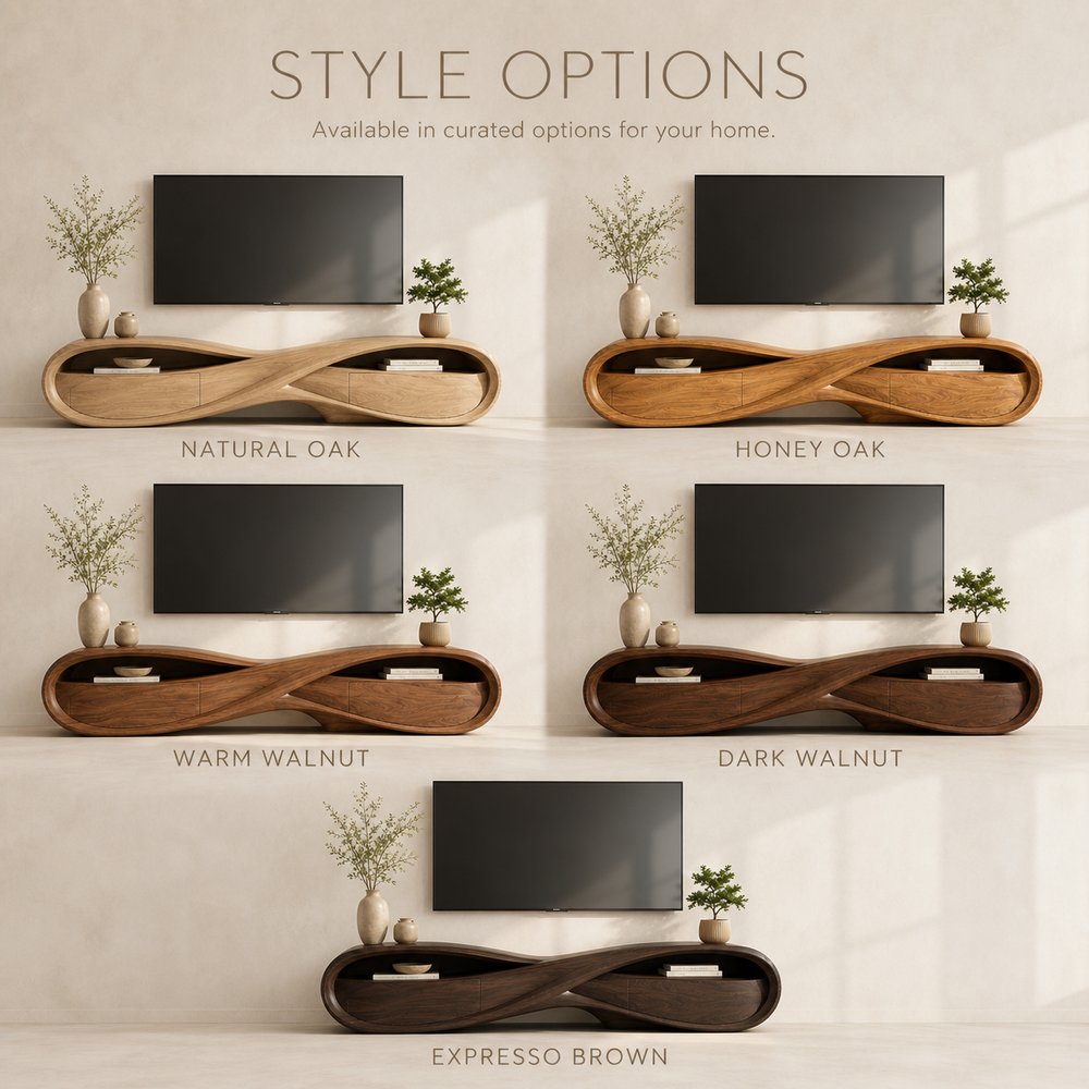 Remy Sculptural Solid Wood TV Stand - Design 022 - TV stand detail and styling view 10