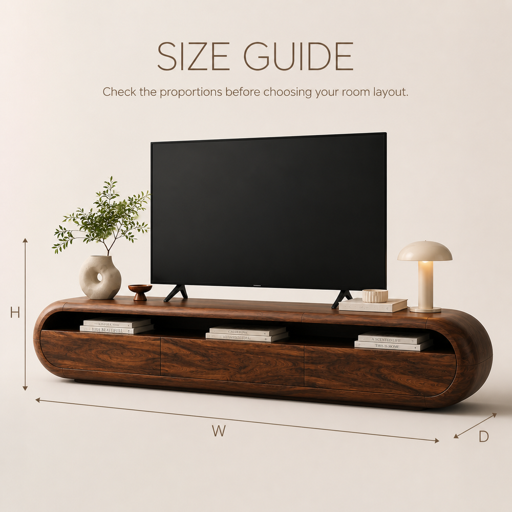 Maren Sculptural Solid Wood TV Stand - Design 024 - TV stand detail and styling view 07