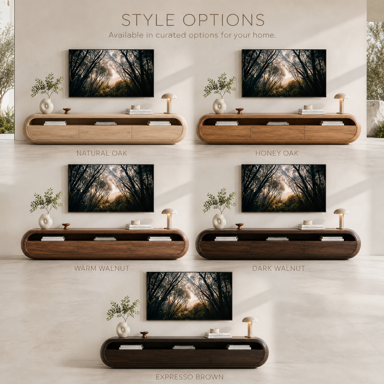 Maren Sculptural Solid Wood TV Stand - Design 024 - TV stand detail and styling view 10