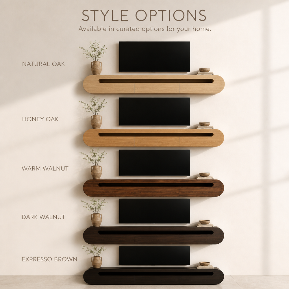Solene Sculptural Solid Wood TV Stand - Design 025 - TV stand detail and styling view 10