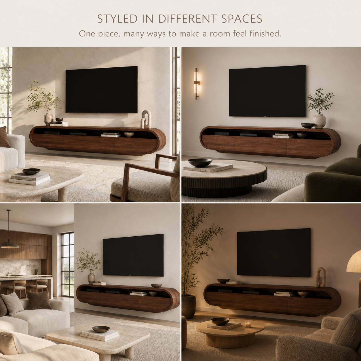 Avira Sculptural Solid Wood TV Stand - Design 026 - TV stand detail and styling view 09
