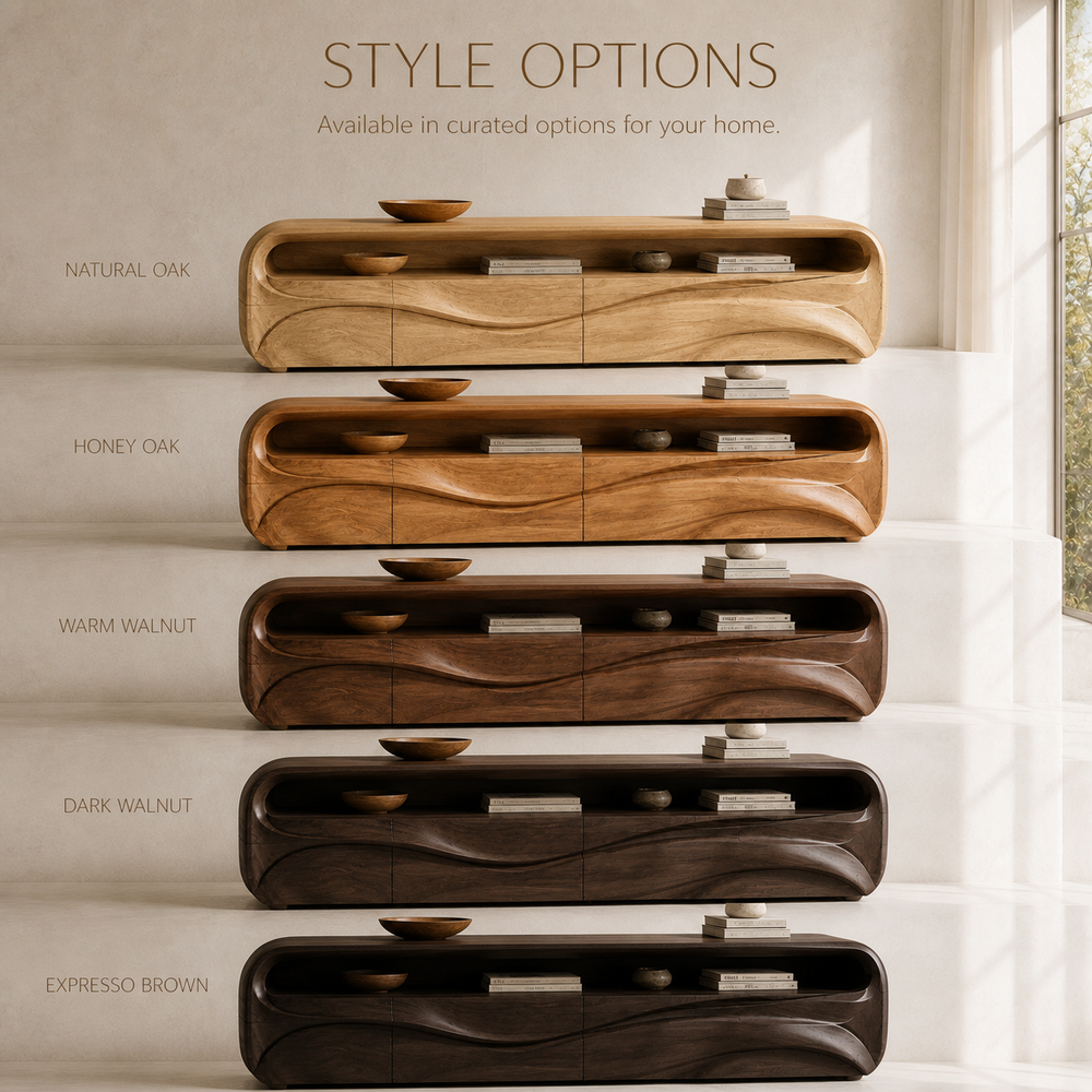 Lorien Sculptural Solid Wood TV Stand - Design 027 - TV stand detail and styling view 10