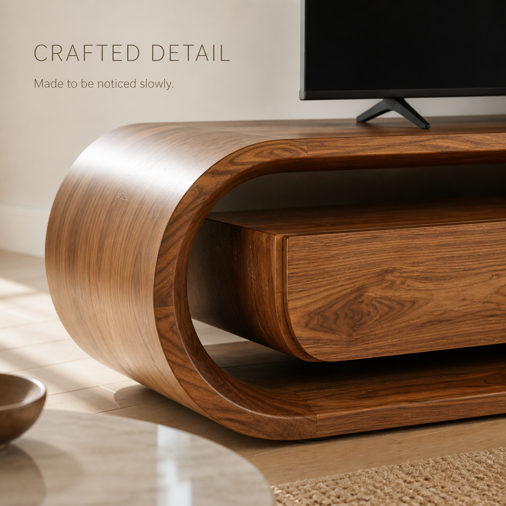 Seraph Sculptural Solid Wood TV Stand - Design 032 - TV stand detail and styling view 05