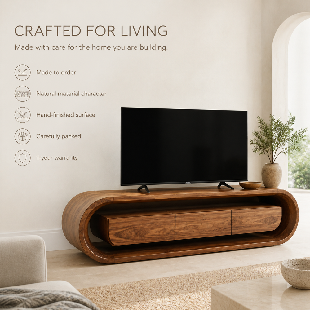 Seraph Sculptural Solid Wood TV Stand - Design 032 - TV stand detail and styling view 08