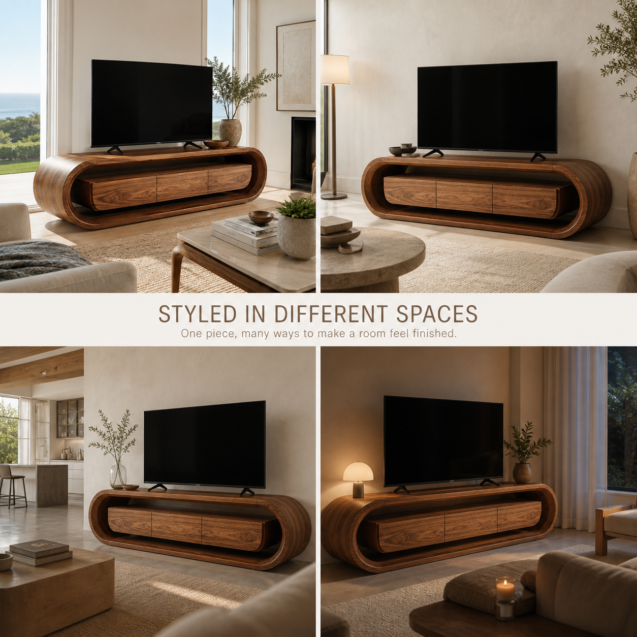Seraph Sculptural Solid Wood TV Stand - Design 032 - TV stand detail and styling view 09