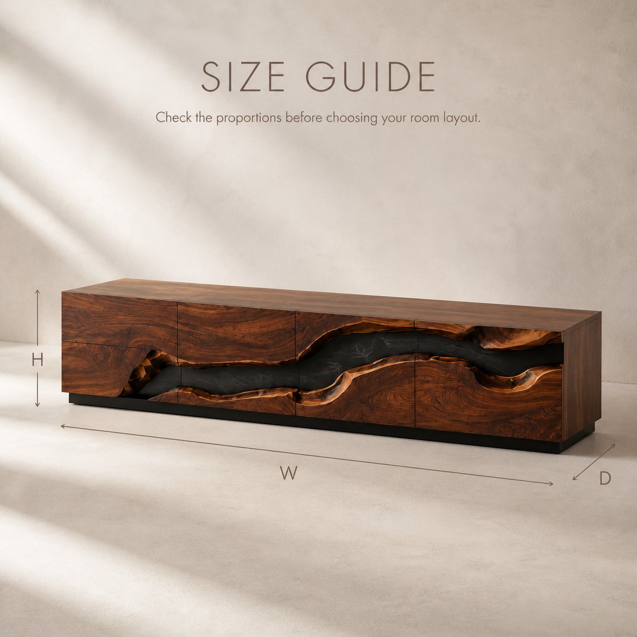 Maelle Sculptural Solid Wood TV Stand - Design 033 - TV stand detail and styling view 07