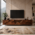 Amara Sculptural Solid Wood TV Stand - Design 035 - premium solid wood TV stand main lifestyle view