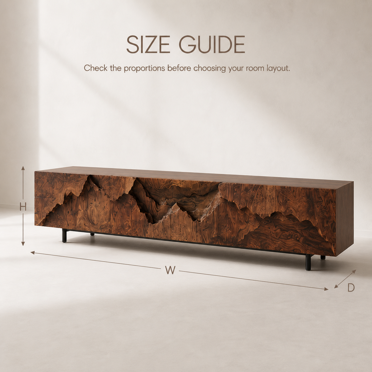 Amara Sculptural Solid Wood TV Stand - Design 035 - TV stand detail and styling view 07