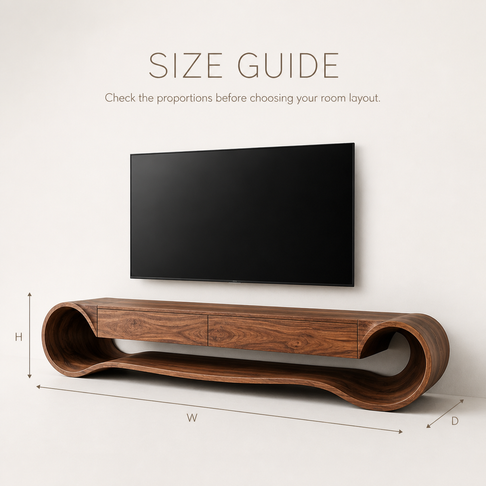 Theron Sculptural Solid Wood TV Stand - Design 036 - TV stand detail and styling view 07