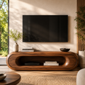 Renley Sculptural Solid Wood TV Stand - Design 039 - premium solid wood TV stand main lifestyle view