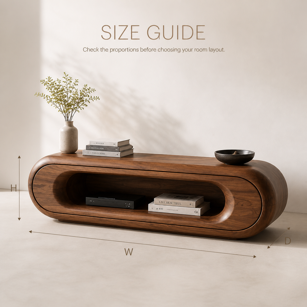 Renley Sculptural Solid Wood TV Stand - Design 039 - TV stand detail and styling view 07