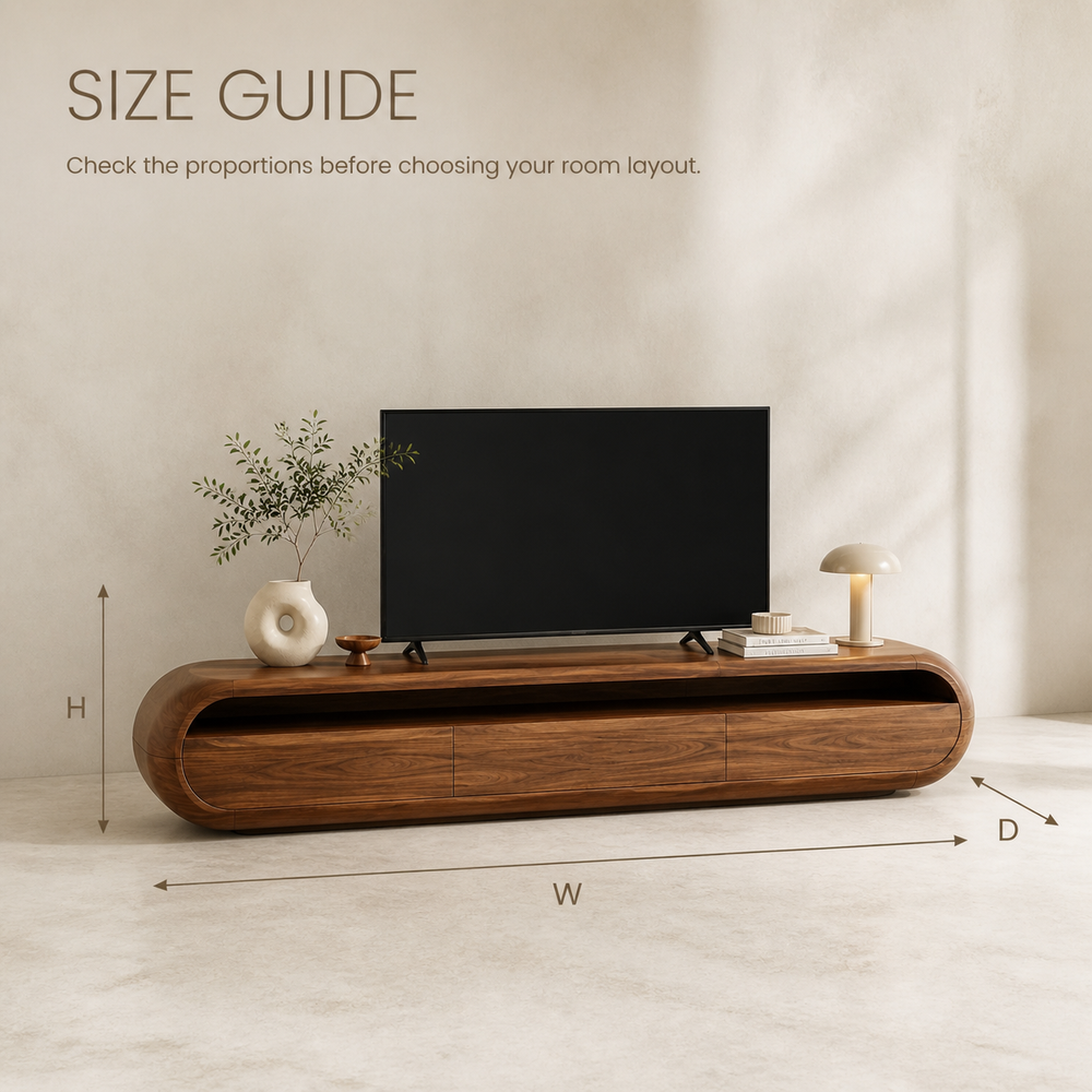 Dorian Sculptural Solid Wood TV Stand - Design 040 - TV stand detail and styling view 07