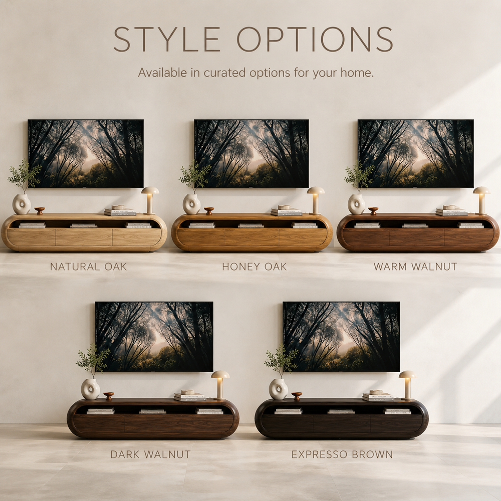 Dorian Sculptural Solid Wood TV Stand - Design 040 - TV stand detail and styling view 10