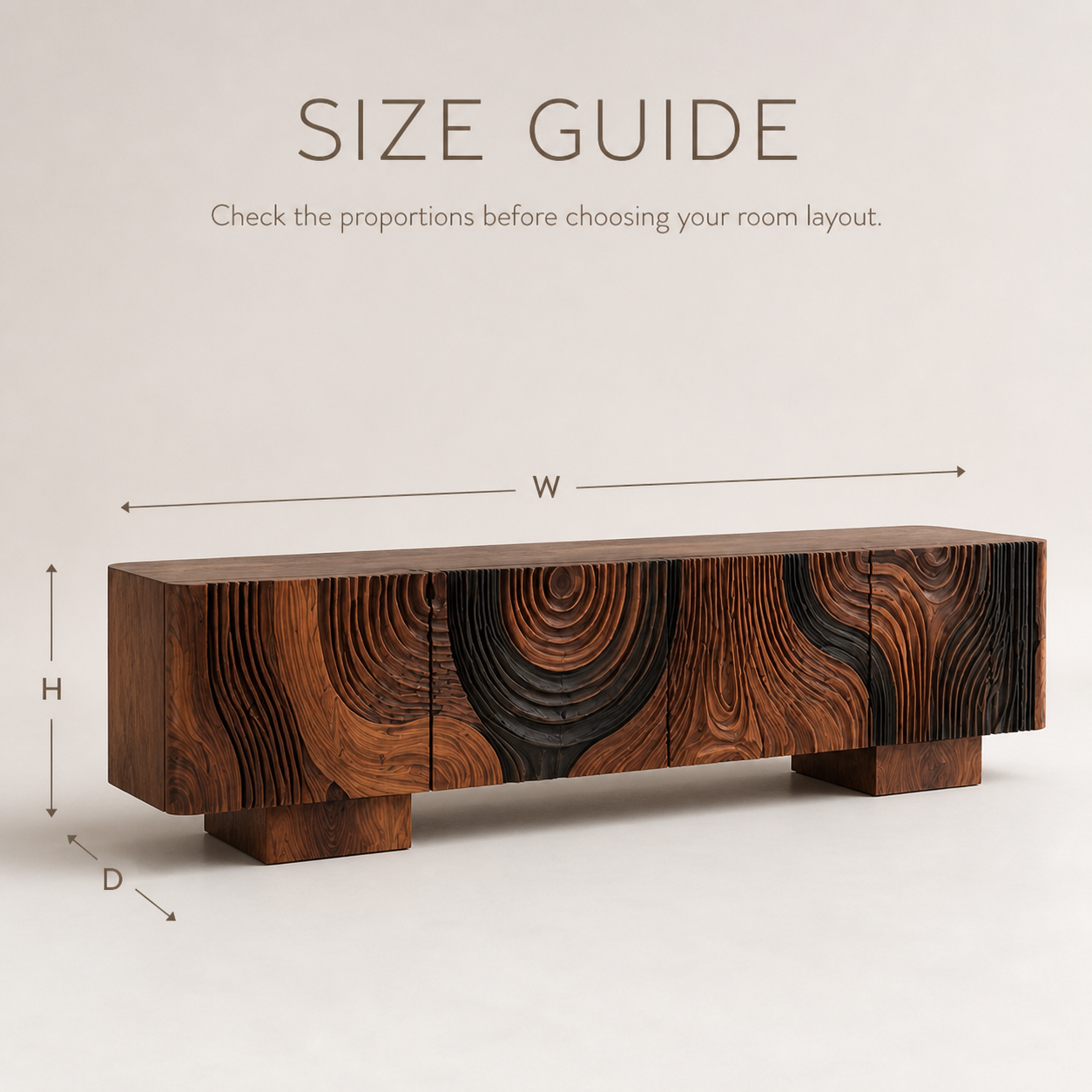Orla Sculptural Solid Wood TV Stand - Design 044 - TV stand detail and styling view 07