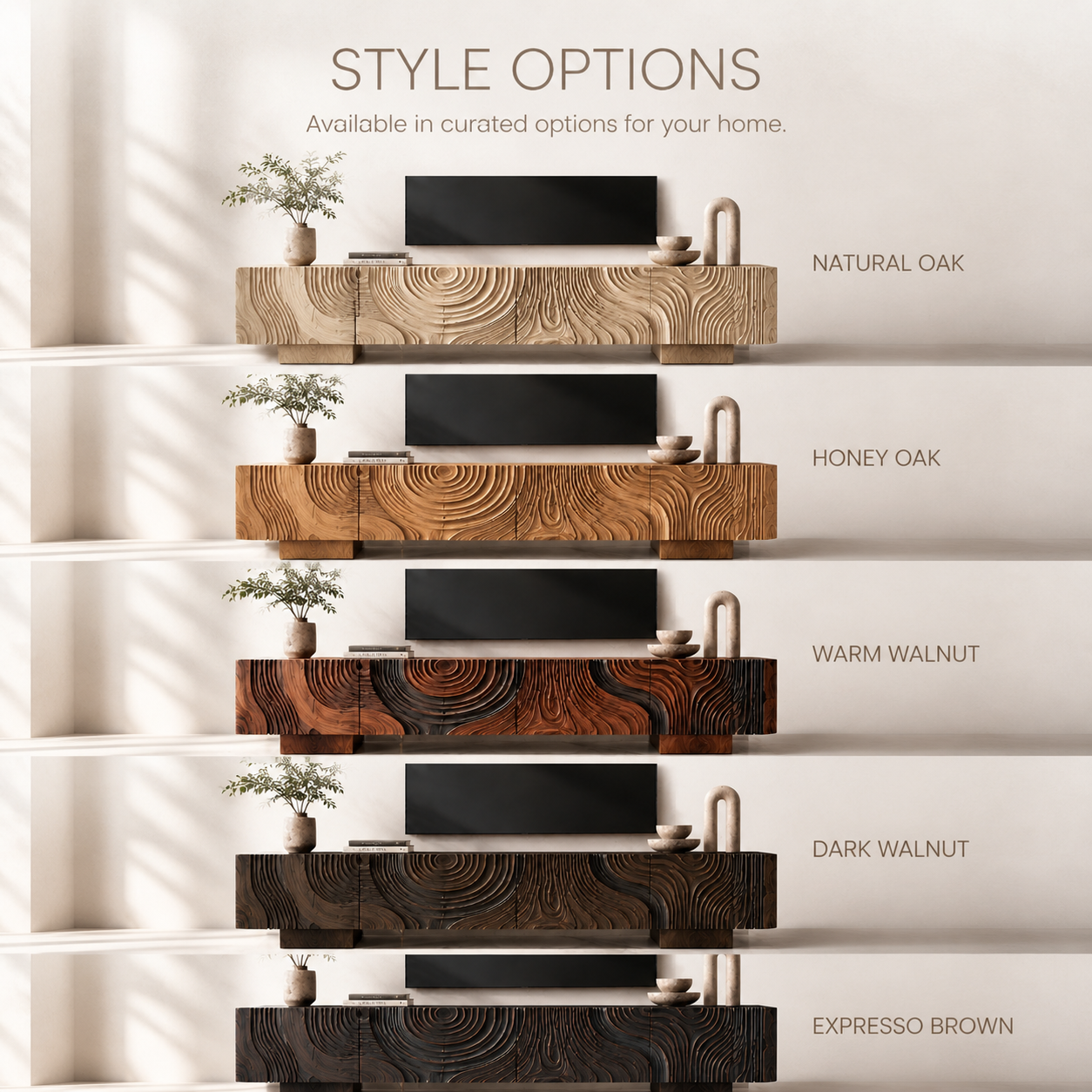 Orla Sculptural Solid Wood TV Stand - Design 044 - TV stand detail and styling view 10
