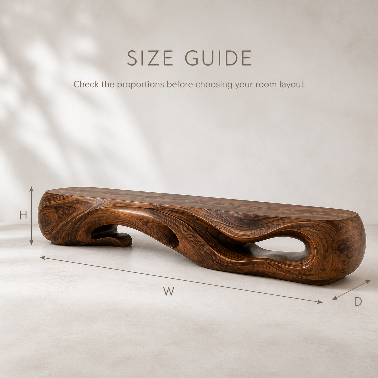 Sabine Sculptural Solid Wood TV Stand - Design 045 - TV stand detail and styling view 07