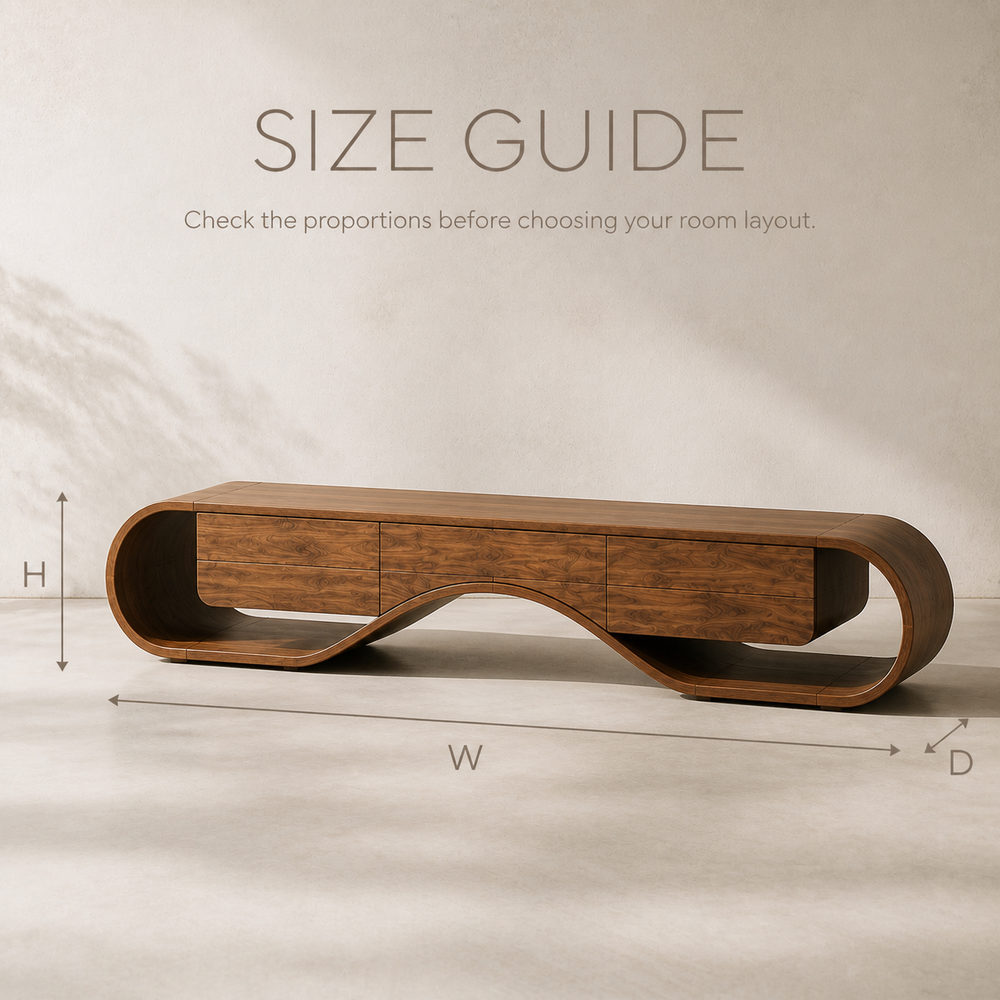 Kieran Sculptural Solid Wood TV Stand - Design 046 - TV stand detail and styling view 07