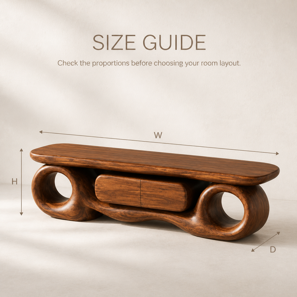 Ansel Sculptural Solid Wood TV Stand - Design 047 - TV stand detail and styling view 07