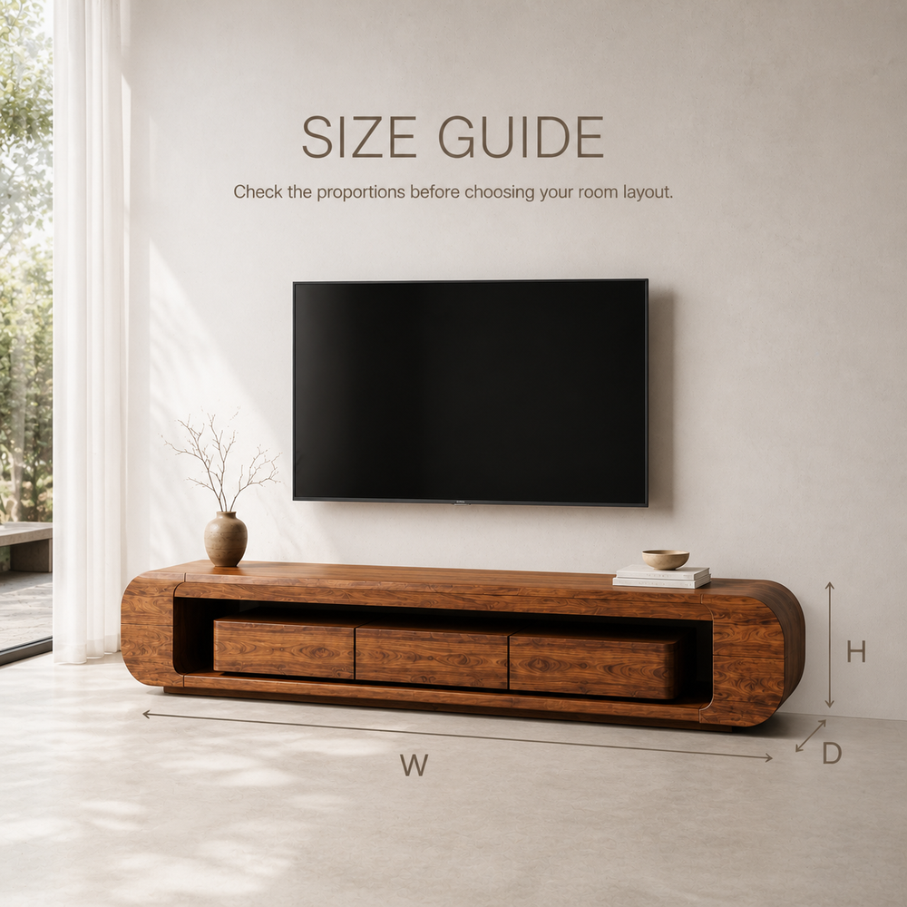 Tova Sculptural Solid Wood TV Stand - Design 050 - TV stand detail and styling view 07