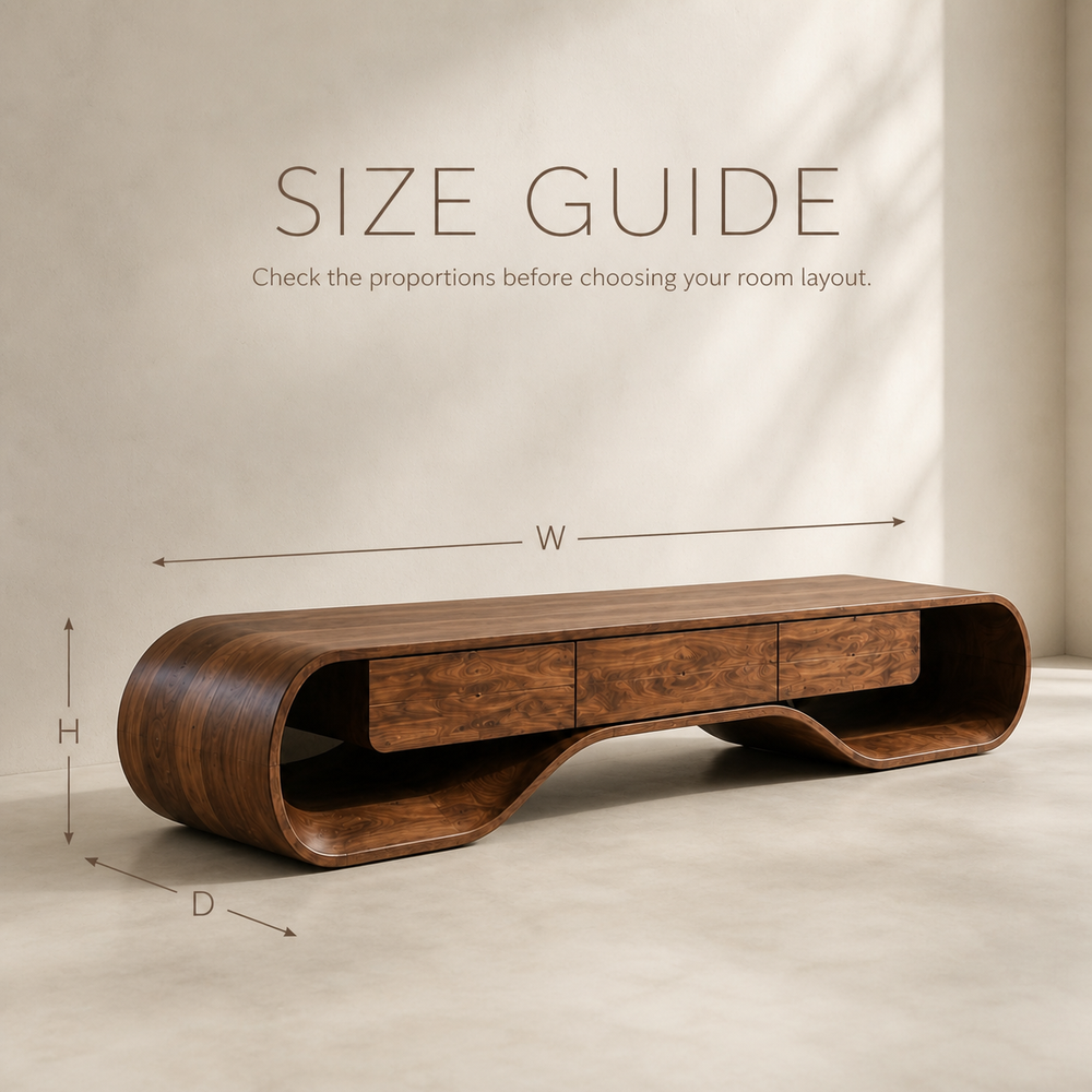 Ilyan Sculptural Solid Wood TV Stand - Design 051 - TV stand detail and styling view 07