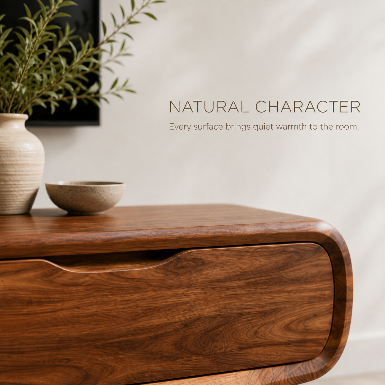 Sylvie Sculptural Solid Wood TV Stand - Design 052 - TV stand detail and styling view 04