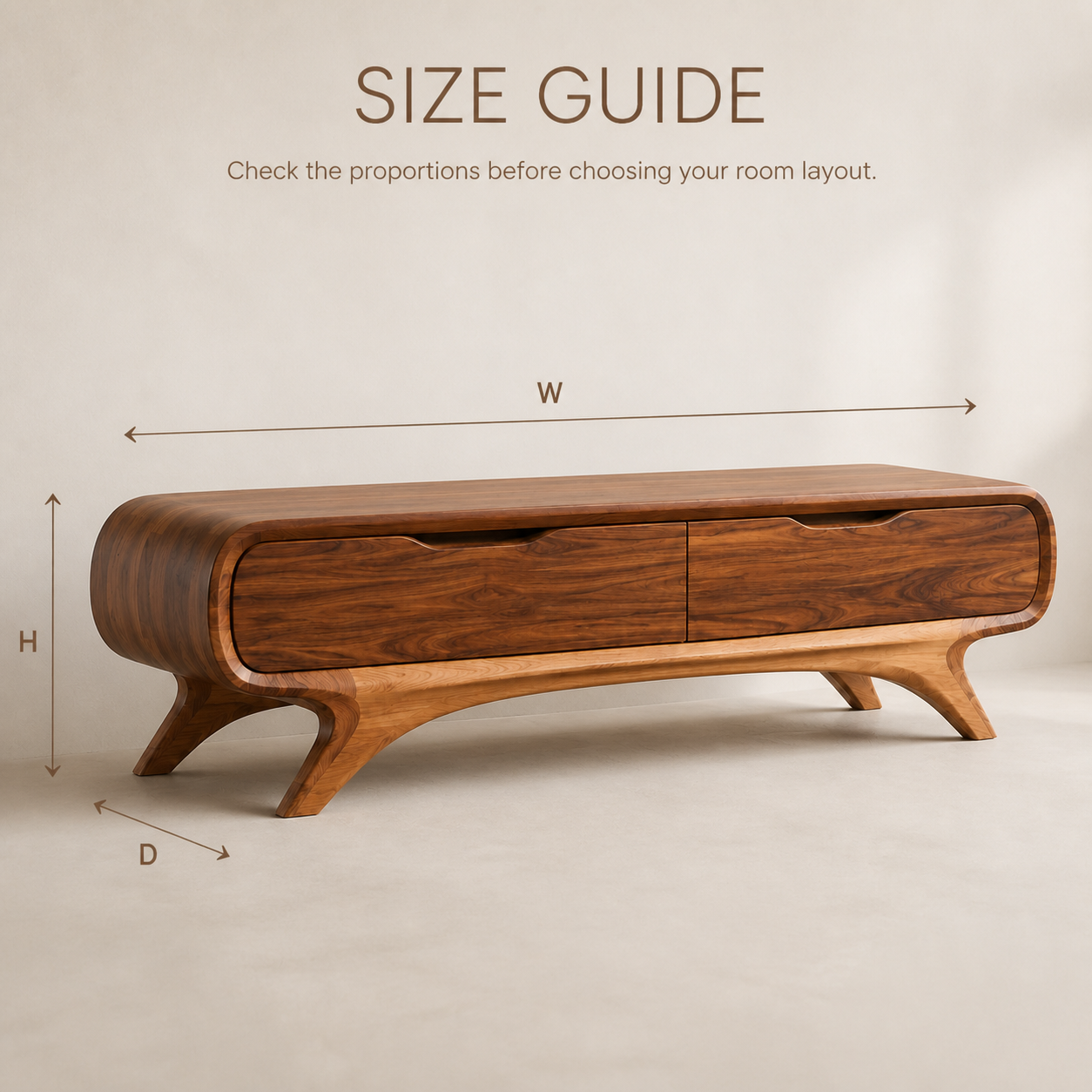 Sylvie Sculptural Solid Wood TV Stand - Design 052 - TV stand detail and styling view 07