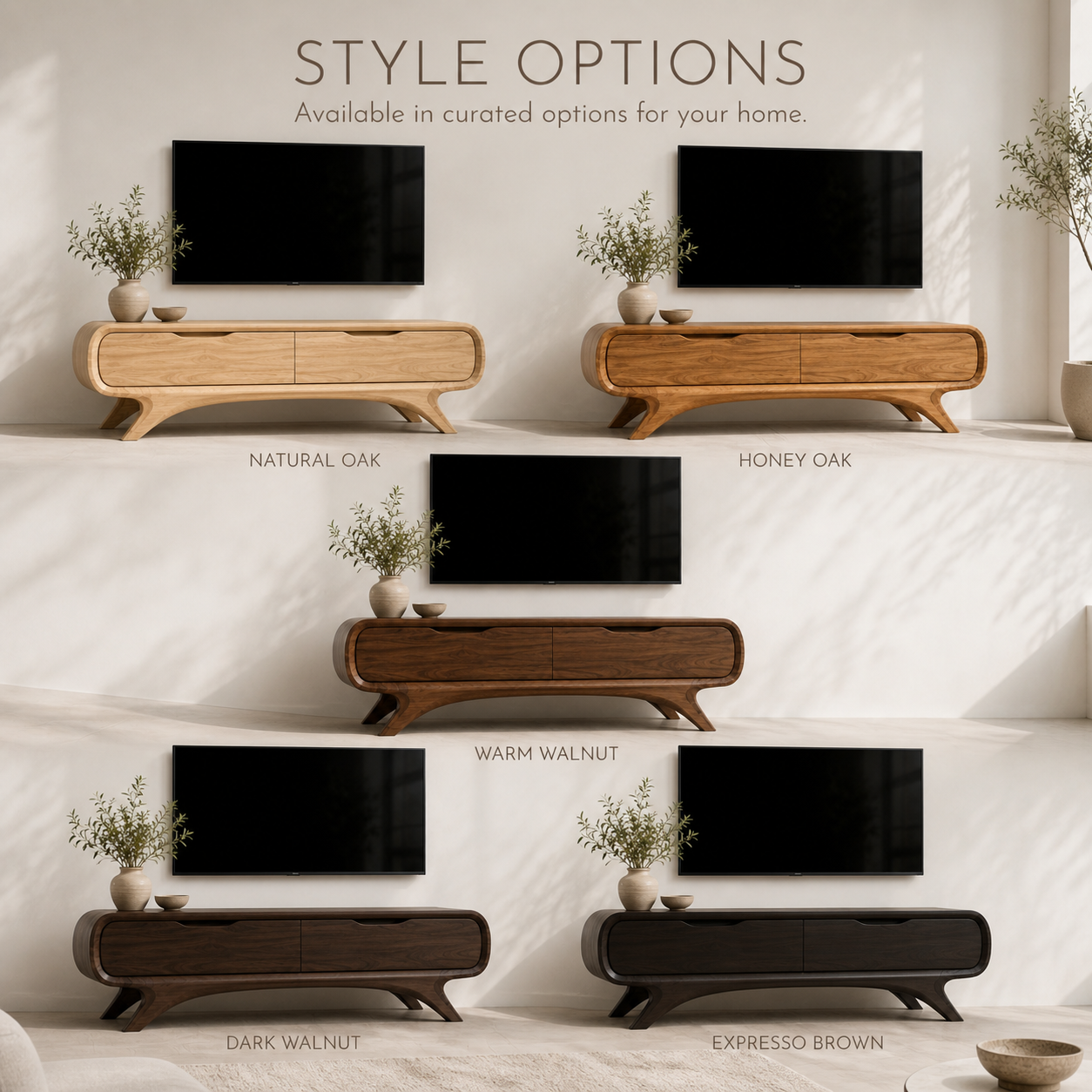 Sylvie Sculptural Solid Wood TV Stand - Design 052 - TV stand detail and styling view 10
