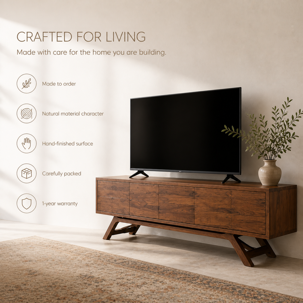 Varen Sculptural Solid Wood TV Stand - Design 053 - TV stand detail and styling view 08