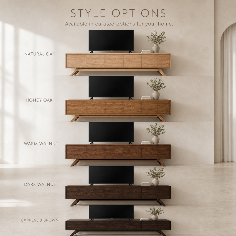 Varen Sculptural Solid Wood TV Stand - Design 053 - TV stand detail and styling view 10