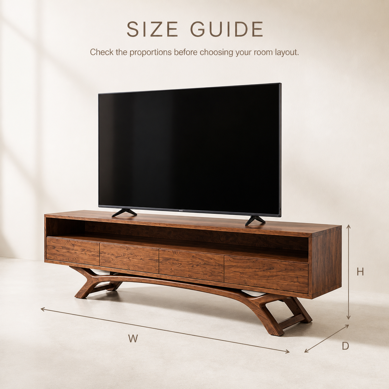 Celeste Sculptural Solid Wood TV Stand - Design 054 - TV stand detail and styling view 07