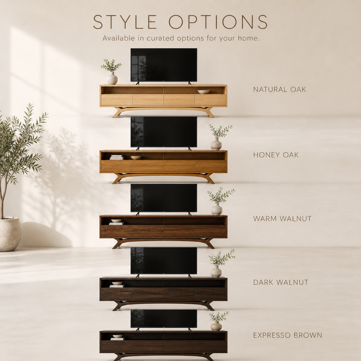 Celeste Sculptural Solid Wood TV Stand - Design 054 - TV stand detail and styling view 10