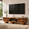 Elowen Sculptural Solid Wood TV Stand - Design 056 - premium solid wood TV stand main lifestyle view