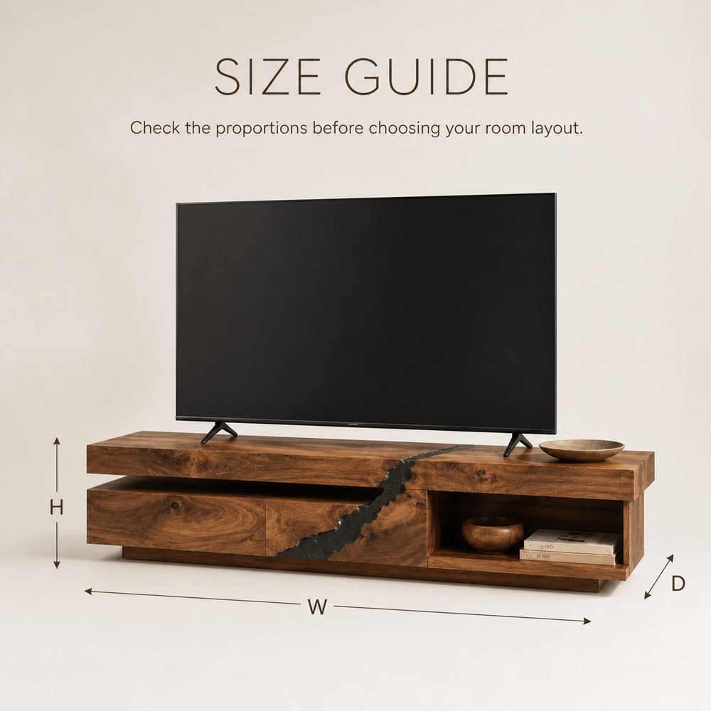 Tavian Sculptural Solid Wood TV Stand - Design 058 - TV stand detail and styling view 07