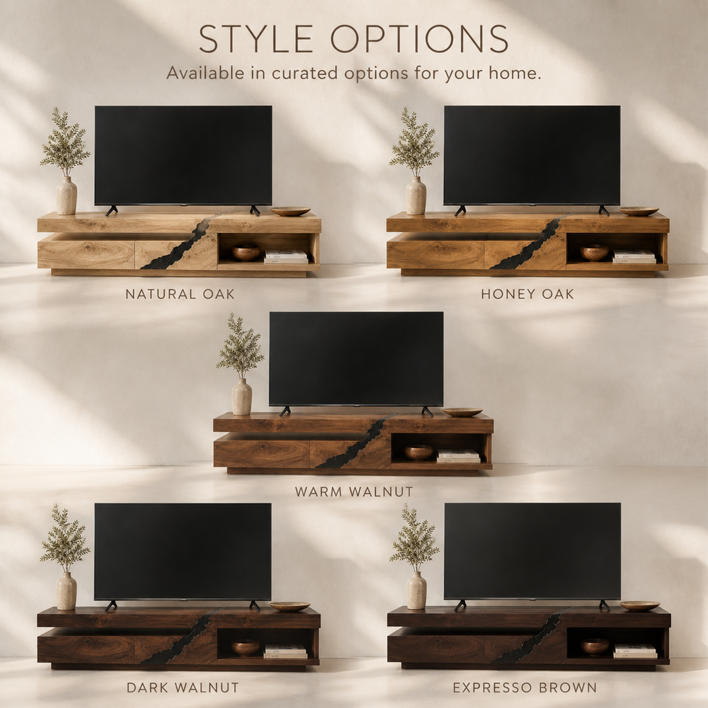 Tavian Sculptural Solid Wood TV Stand - Design 058 - TV stand detail and styling view 10