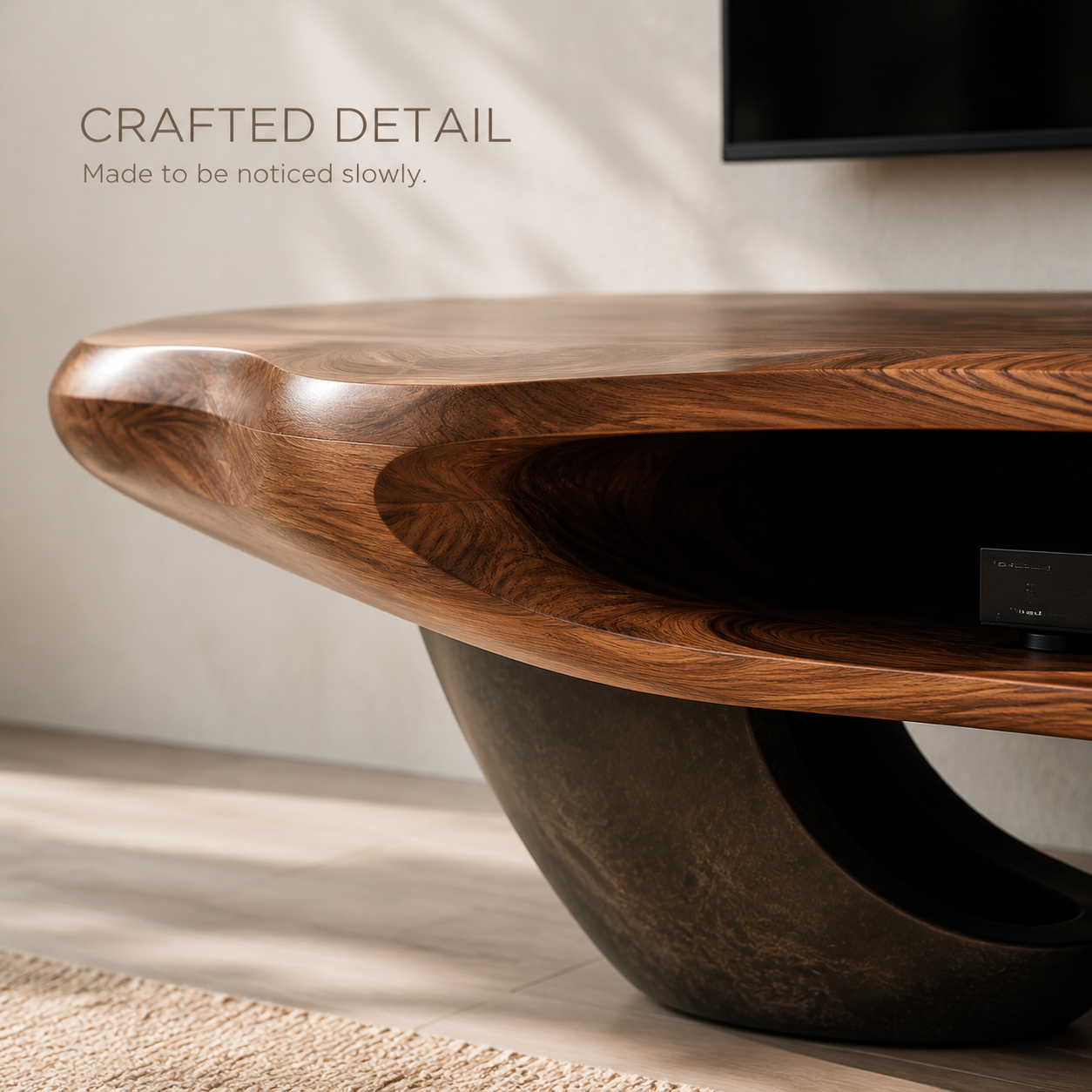 Sable Sculptural Solid Wood TV Stand - Design 059 - TV stand detail and styling view 05