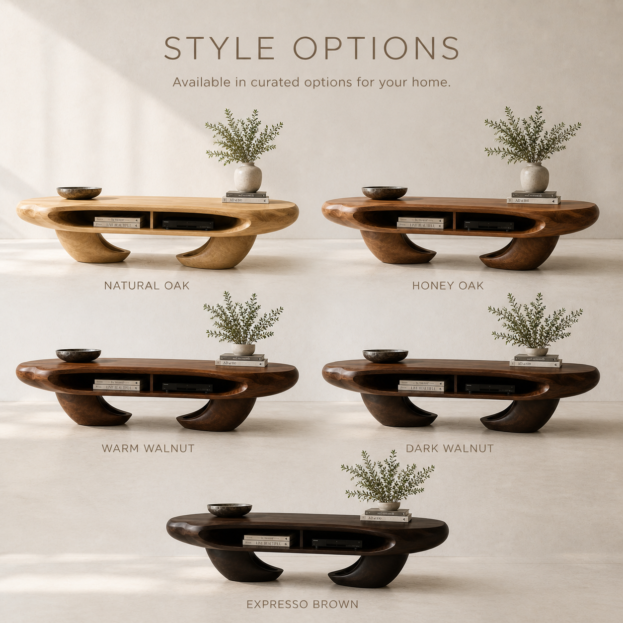 Sable Sculptural Solid Wood TV Stand - Design 059 - TV stand detail and styling view 10