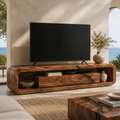 Aurelia Sculptural Solid Wood TV Stand - Design 060 - premium solid wood TV stand main lifestyle view