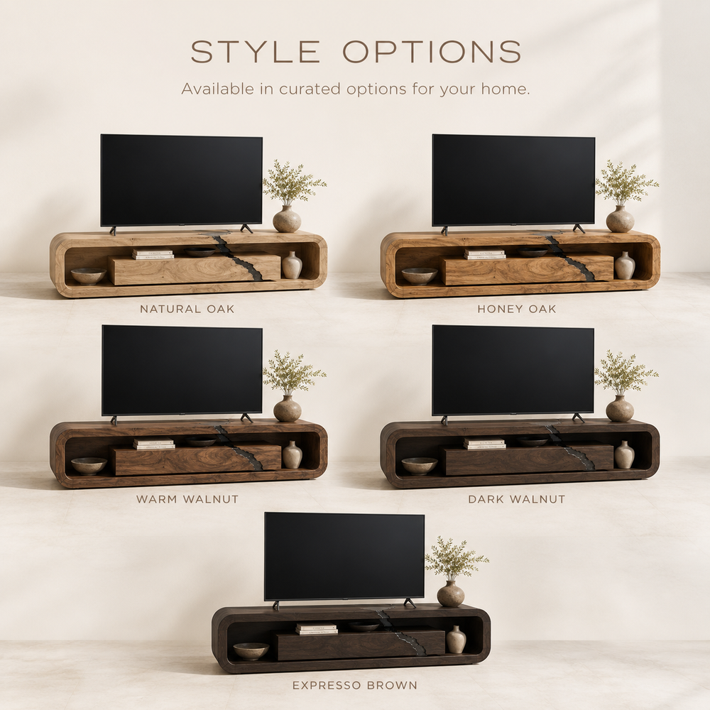Aurelia Sculptural Solid Wood TV Stand - Design 060 - TV stand detail and styling view 10