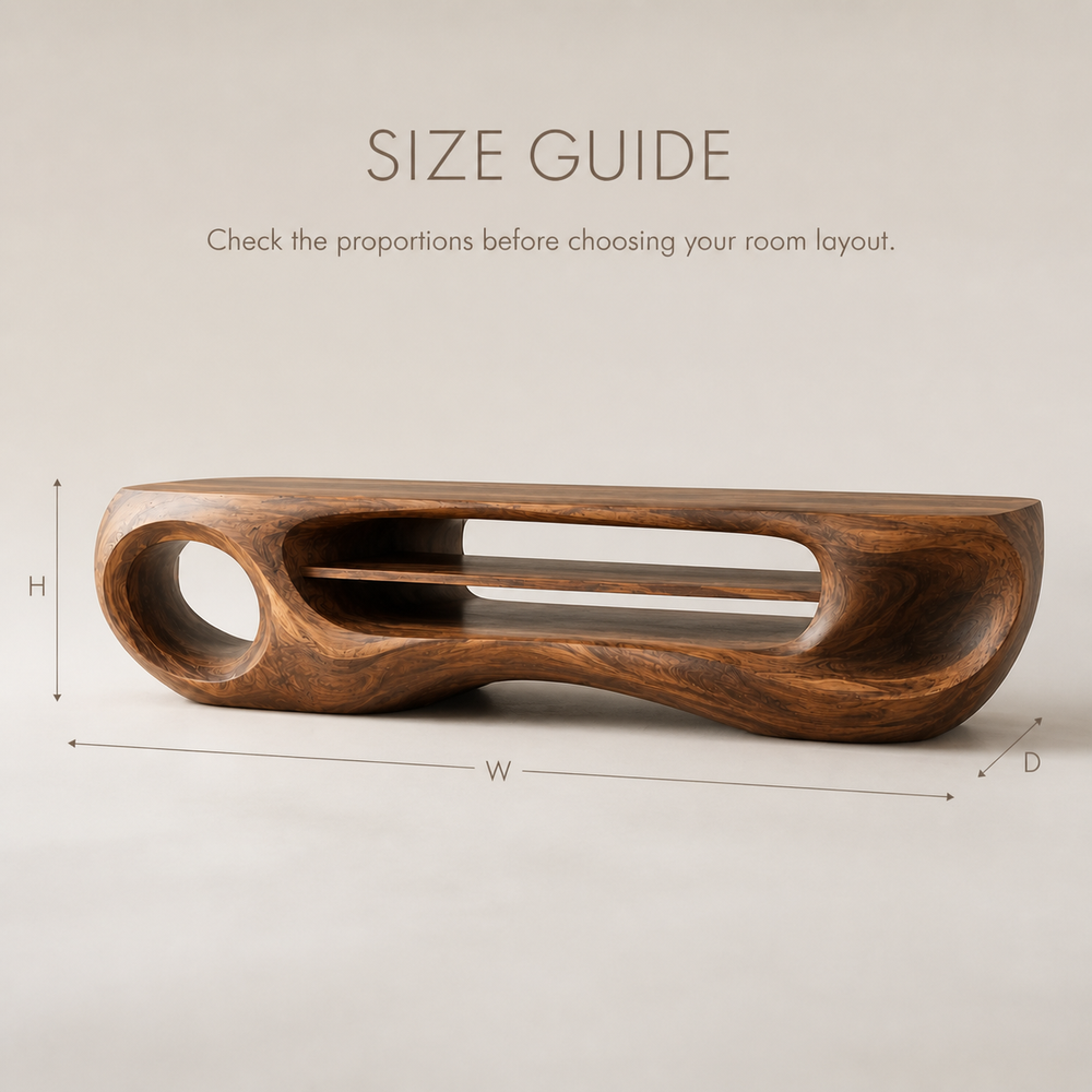 Isolde Sculptural Solid Wood TV Stand - Design 061 - TV stand detail and styling view 07