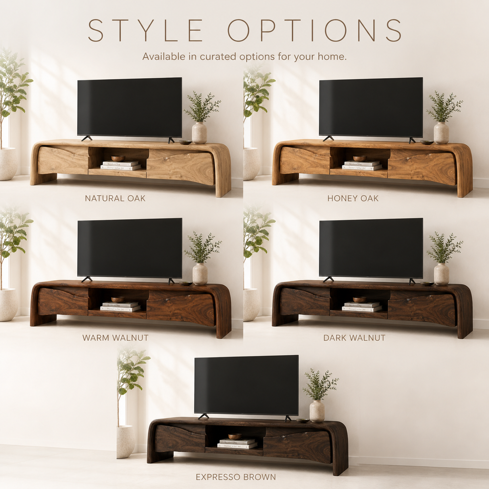 Riven Sculptural Solid Wood TV Stand - Design 062 - TV stand detail and styling view 10